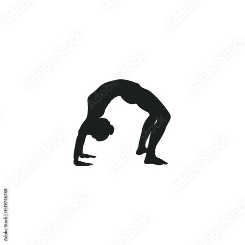 Female silhouette performing yoga wheel pose flexibility and strength illustration