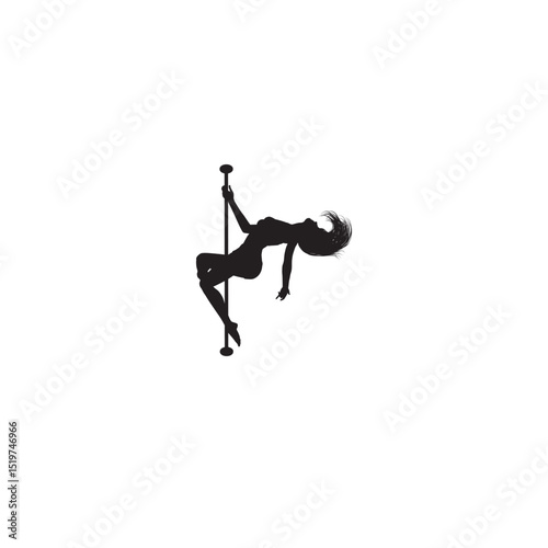 Elegant silhouette of a woman gracefully performing pole dance figure isolated