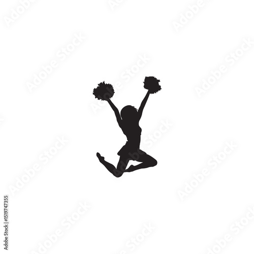 Cheerleader silhouette jumping with pom poms in the air vector illustration