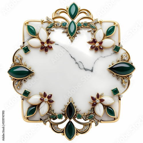 Elegant white marble floral design with gemstones 