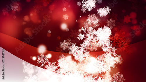 Bright Red Background with White Snowflakes and Bokeh Effects