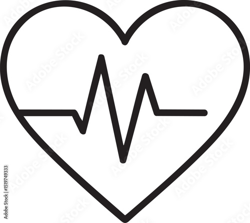 Heartbeat Icon with Cardiogram Line Art Simple black line art heart shape cardiogram line
