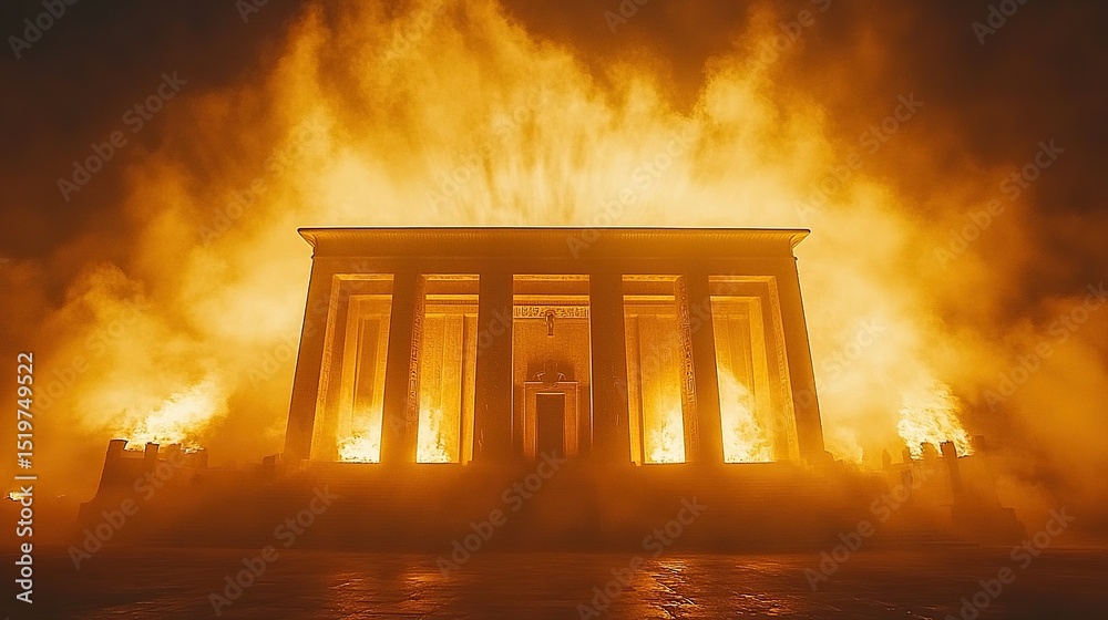 Obraz premium Monument engulfed in flames, night spectacle, pyrotechnics, event