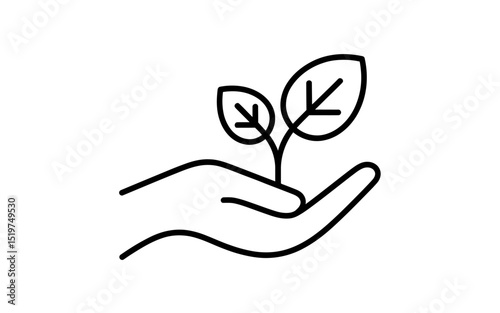 Line Art Illustration Hand Holding a Sprout - Symbol of Growth and Care