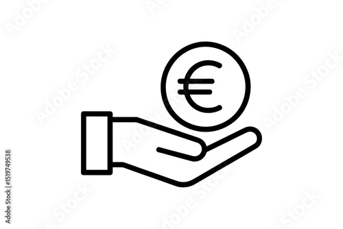 Line Art Illustration Hand Holding Euro Coin - Financial Concept