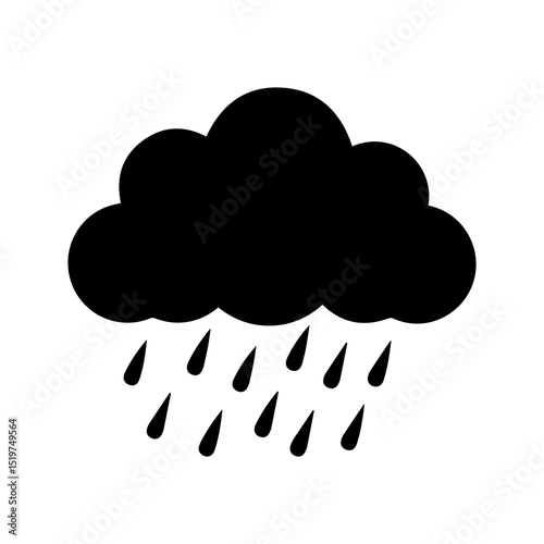Silhouette of Rain Clouds with Falling Raindrops – Weather Icon Illustration

