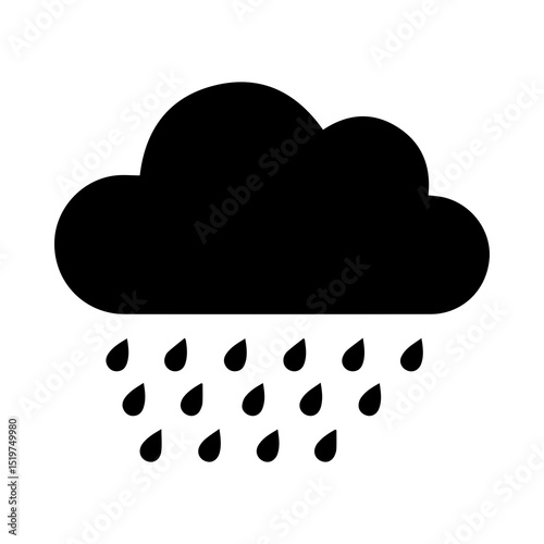 Silhouette of Rain Clouds with Falling Raindrops – Weather Icon Illustration

