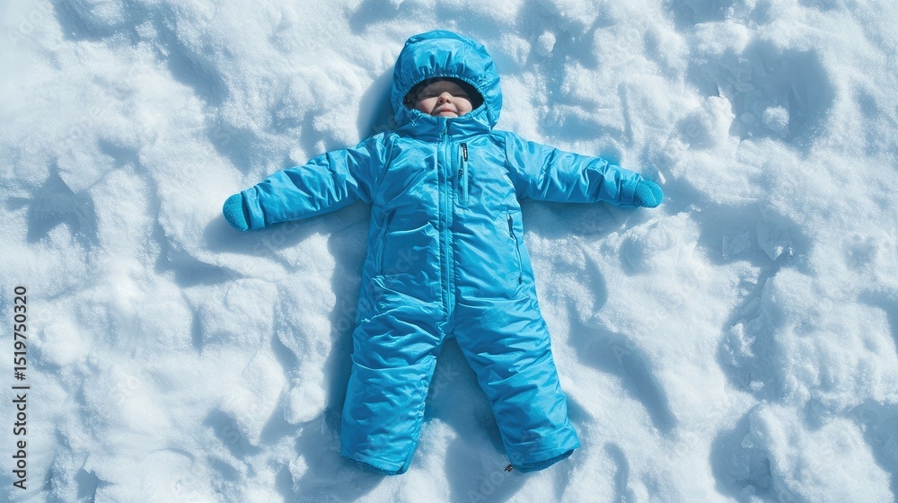 Child-sized snow suit on a snow angel impression, perfectly arranged on untouched snow Child-sized snow suit on a snow angel impression, perfectly arranged on untouched snow