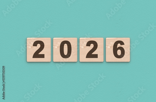 2026 year number on wooden blocks