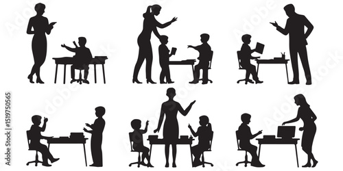 Silhouettes of a Teacher teaching the students 