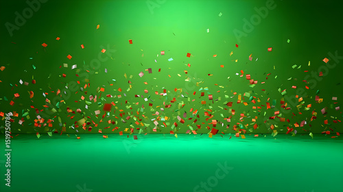 Colorful Confetti Falling Against a Bright Green Background