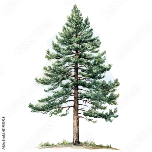 A Western White Pine Tree, watercolor drawing vector, high quality, isolated on a white background.