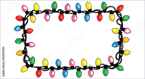 Christmas Lights Frame Vector Illustration Holiday Decoration Party Border Design Element
