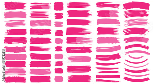 Pink Brush Strokes Vector Set Artistic Design Elements Paint Textures Bundle