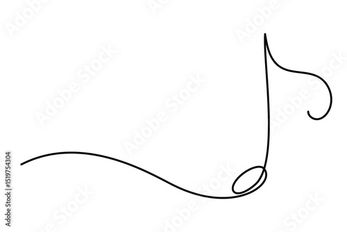 Line Art Musical Note Symbol. One Continuous Outline Music Sound Icon. Doodle Curved Outline Thin Stroke Contour Drawing. Clasical Note Style.