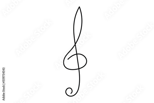 Line Art Musical Treble Clef Symbol. One Continuous Outline Music Sound Icon. Doodle Curved Outline Thin Stroke Contour Drawing. Classical Note Style.