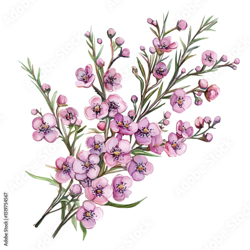 A Waxflower Bouquet, watercolor illustration vector, high quality, isolated on a white background.