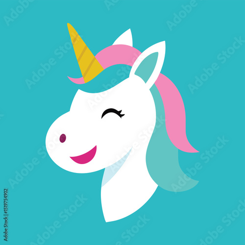 Adorable Cartoon Unicorn Head Vector Illustration Perfect for Kids' Designs, Prints, and More