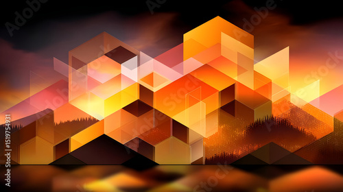 Abstract Geometric Shapes with Warm Sunset Colors and Gradient Background