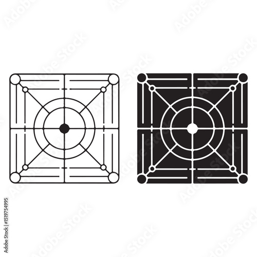 Carrom board icons outline and filled