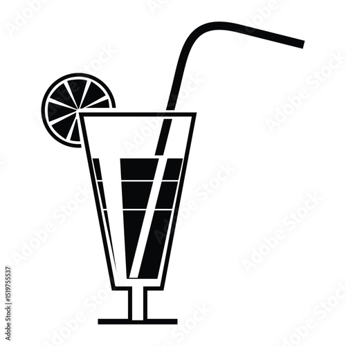 restaurent hotel juice glass with straw and lemon slice silhouette icon vector illustration design on white background