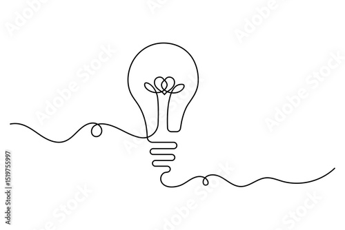 Light Bulb single line drawing of isolated continuous outline idea vector illustration