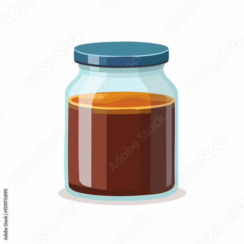 Jar of Honey: A classic jar of honey, its amber liquid glowing, sealed with a blue lid, radiates natural sweetness and rustic charm.