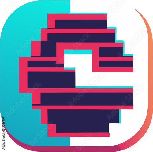 Glitch square icon distorted effect design digit