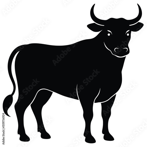 Majestic Bull Silhouette Powerful Vector Illustration, Black and White Farm Animal Design