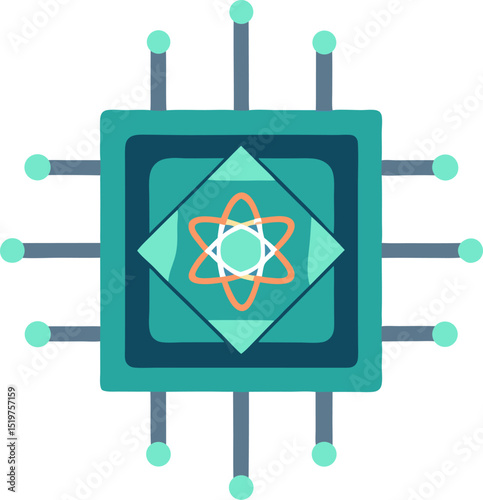 Quantum computing chip icon futuristic processor