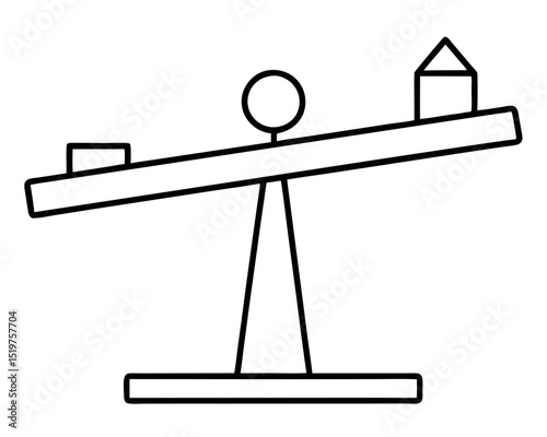 Simple line drawing of a seesaw with geometric shapes