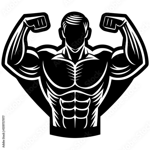 Muscular bodybuilder silhouette strongman fitness graphic