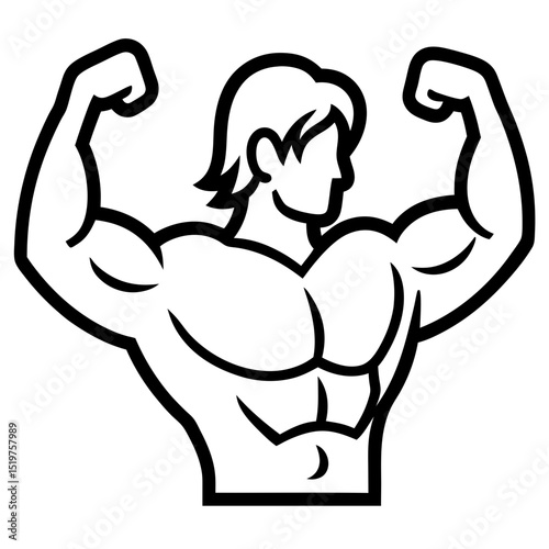 Muscular man silhouette strong bodybuilder fitness icon
