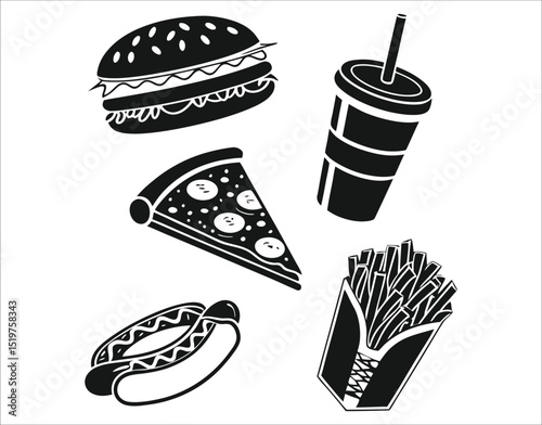 Silhouette Icons of Popular Fast Food