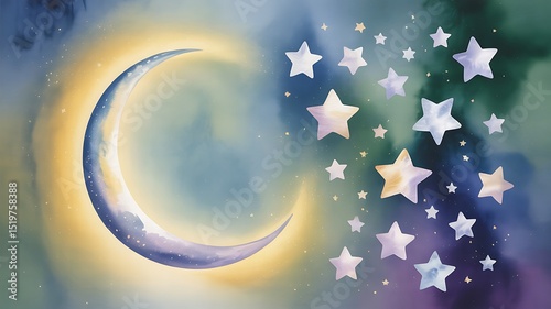 Crescent Moon and Falling Stars: A Celestial Dream