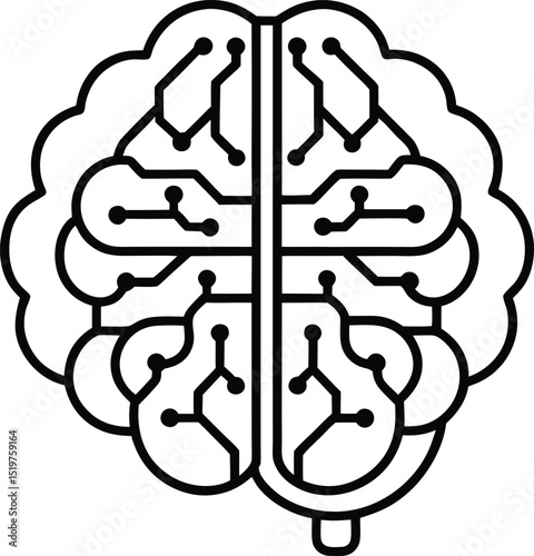 AI brain circuit Vector Line art Transparent Brain with Internal Chip Layers
