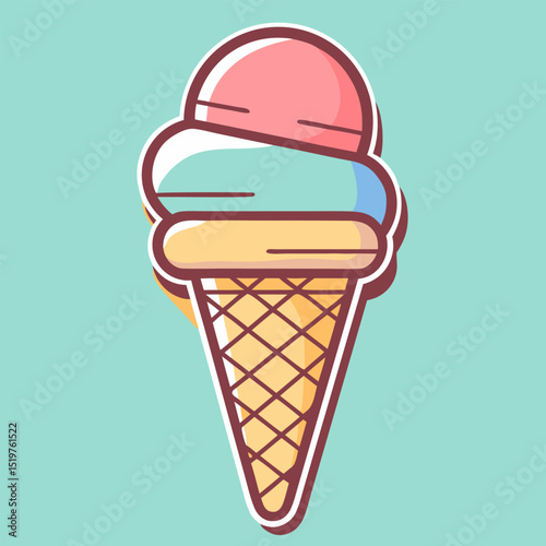 Flat vector illustration of tasty, appetizing, fruity ice-cream on white background. Vector illustration of cold delicious dessert on white background