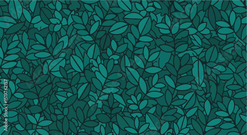 Seamless Teal Green Foliage Pattern Minimal Vector Illustration Abstract Botanical Illustration with Lush, Dense Leaves and Branches