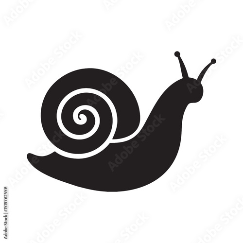 Black Snail Vector Clipart with Curled Shell for Educational Crafts, Logos, and Animal Illustrations