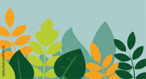 Abstract Autumnal Foliage Minimal Vector Illustration Green, Yellow, and Orange Leaf Design in a Flat Style