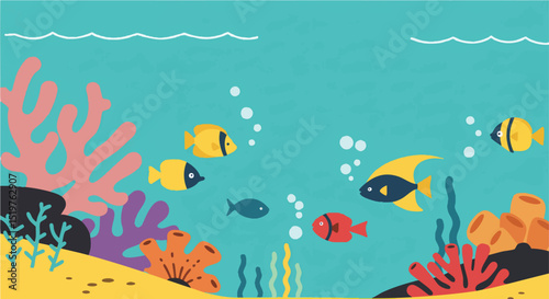 Vibrant Underwater Scene Minimal Vector Illustration Colorful Fish and Coral Reef Illustration