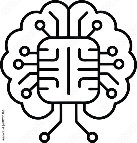 AI brain circuit Vector Line art Vector Brain Integrated with Motherboard Elements