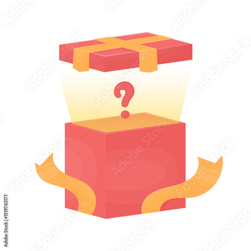 Mystery box. Open red gift box with yellow ribbon. Surprise
