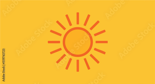 Simple Orange Sun Icon on Yellow Background Minimal Vector Illustration Minimalist Summer Design Element