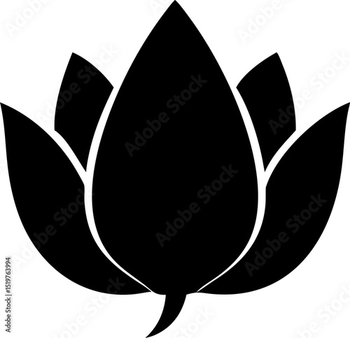 Lotus Flower Silhouette Design with Open Bud Ideal for Asian Art Yoga and Spiritual Themes with Black and White Elements