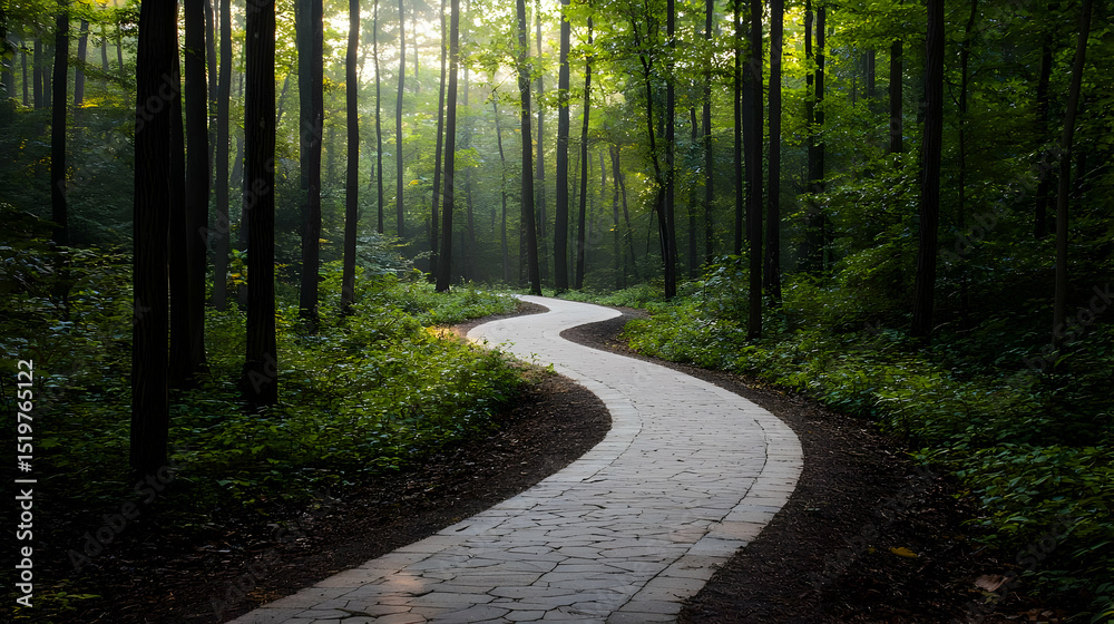 Obraz premium Winding Forest Path In Morning Light