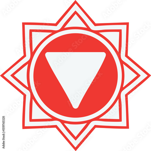 Red chakra mandala with triangle, suitable for yoga, wellness