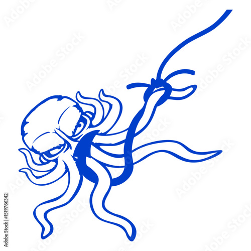 Octopus Fishing Angler On Hook Fight Caught Fisher Isolated Vector Graphic Design Illustration
