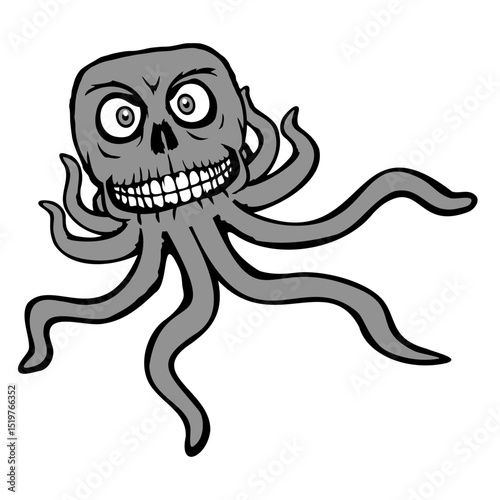 Octopus Alien Monster Horror Alien Grinning Smile Isolated Vector Graphic Design Illustration
