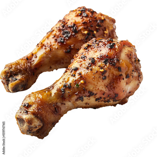 Crispy golden brown fried chicken drumsticks, isolated on a transparent background